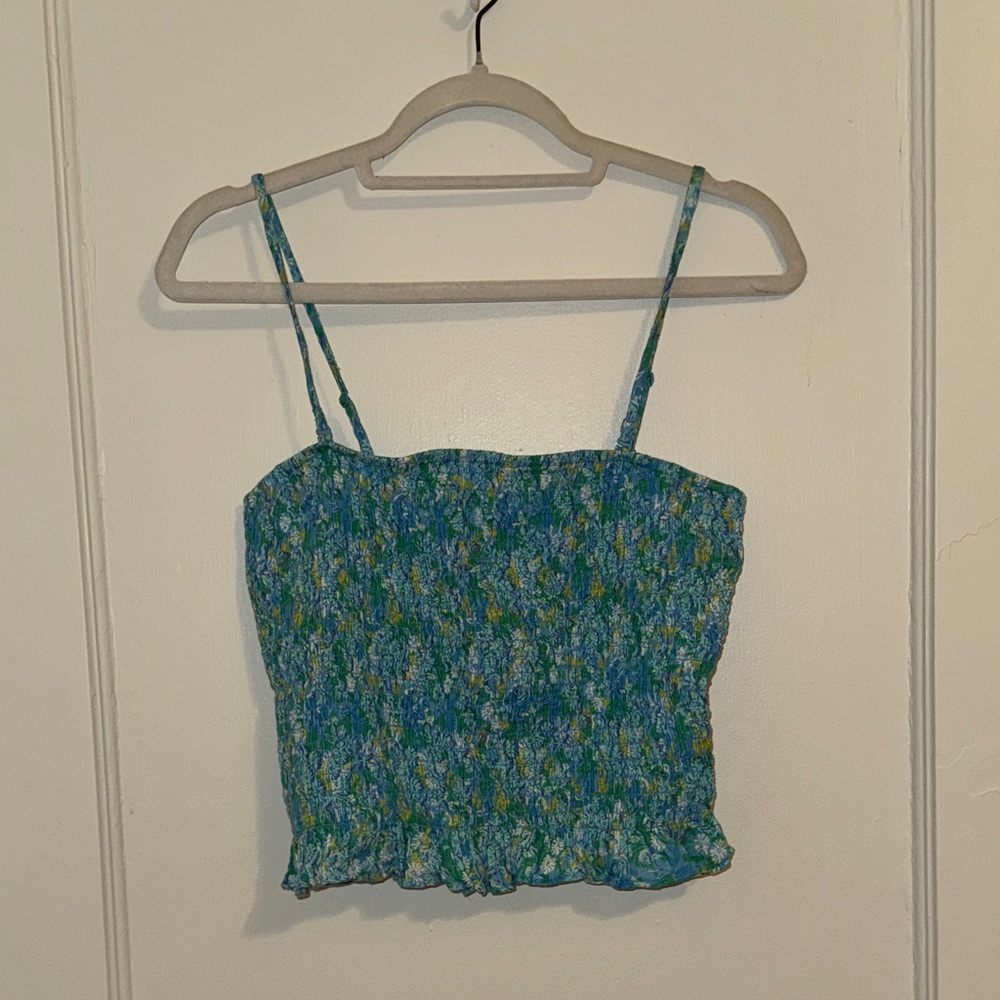 American Eagle Outfitters Blue Ruched Top (Removable Straps)